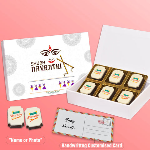 Navratri Sweets gift box personalised with photo on box and chocolates ( with photo printed chocolates )