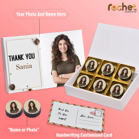 Thank You Gift Box Personalised With Photo On Box And Chocolates ( With Photo Printed Chocolates )