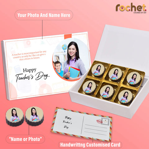 Surprise Teacher's Day  gift box personalised with photo on box and chocolates ( with photo printed chocolates )