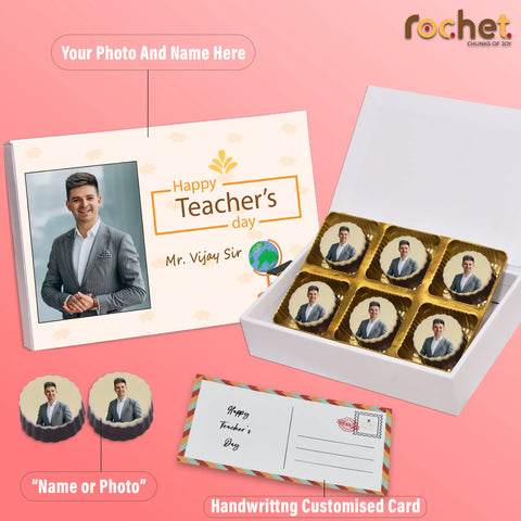 Surprise Teacher's Day gift box personalised with photo on box and chocolates ( with photo printed chocolates)