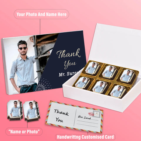 Unique Themed Thank You Gift Box Personalised With Photo On Box And Chocolates ( With Photo Printed Chocolates )