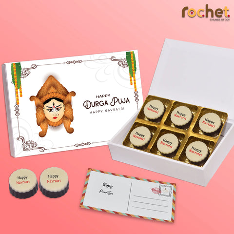 Delicious Navaratri gift box personalised with photo on box and chocolates ( with photo printed chocolates )
