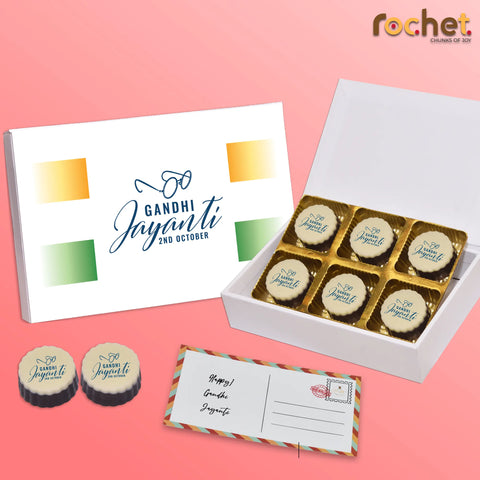 Tastiest Surpirse Gandhi Jayanti gift box personalised with photo on box and chocolates ( with photo printed chocolates )