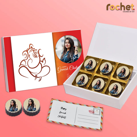 Happy Ganesh Chaturthi gift box personalised with photo on box and chocolates ( with photo printed chocolates)