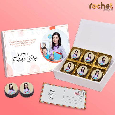 Surprise Teacher's Day  gift box personalised with photo on box and chocolates ( with photo printed chocolates )