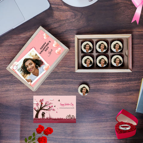 Perfect Valentine's Day gift box personalized with photo on box and chocolates (with photo printed chocolates)