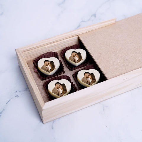 Lovely & Unique Valentine's Day gift box personalized with photo on box and chocolates (with photo printed chocolates)