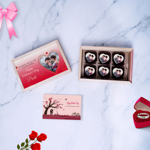 Perfect Finest Valentine's Day gift box personalized with photo on box and chocolates (with photo printed chocolates)