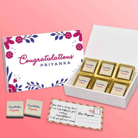 Congratulations gift box personalised with photo on box and chocolates ( with photo printed chocolates