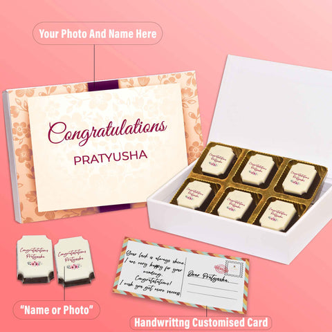 Achievement congratulations gift box personalised with photo on box and chocolates ( with photo printed chocolates )