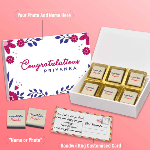 Congratulations gift box personalised with photo on box and chocolates ( with photo printed chocolates