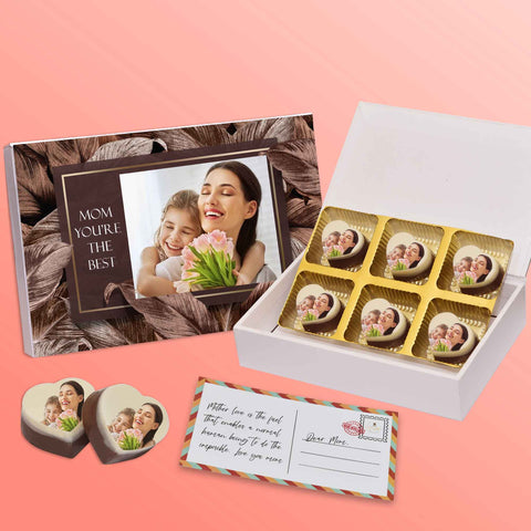 Perfect Mothers day gift box personalised with photo on box and chocolates ( with photo printed chocolates )