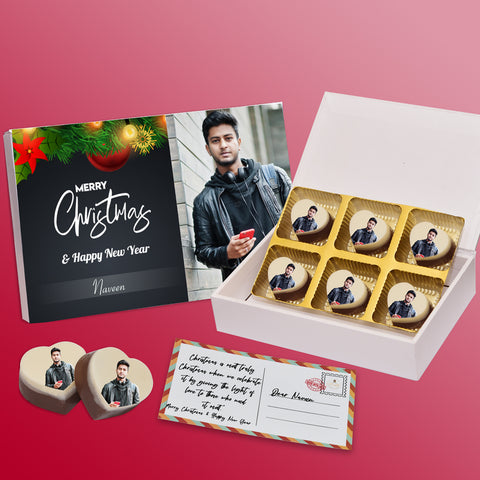 Beautiful Personalised Merry Christmas And New Year gift box Heart Shape Chocolate ( with photo printed chocolates)