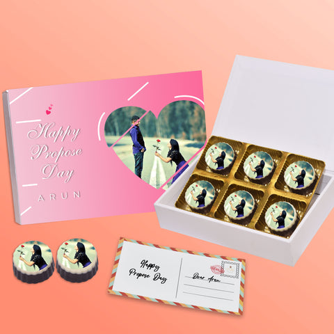 Perfect Propose Day gift box personalized with photo on box and chocolates (with photo printed chocolates)