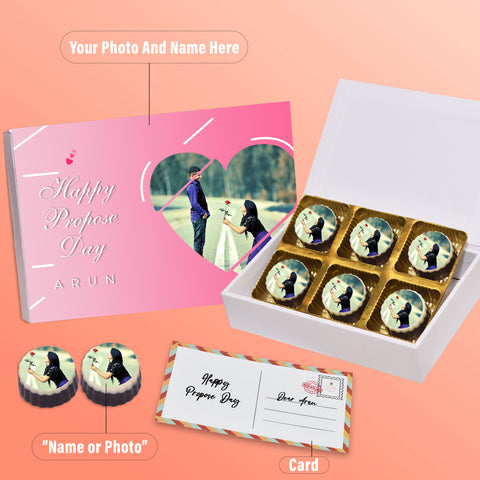 Perfect Propose Day gift box personalized with photo on box and chocolates (with photo printed chocolates)