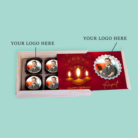 Happy Diwali gift box personalised with photo on box and chocolates ( with photo printed chocolates)