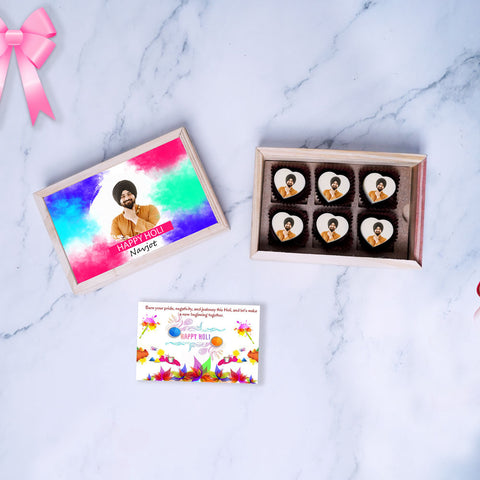 Holi festive treats gift box personalised with photo on box and chocolates ( with photo printed chocolates)