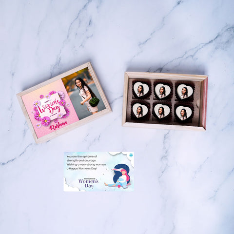 Beautiful Women's Day gift Box personalised with photo on box and chocolates ( with photo printed chocolates)