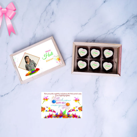 Perfect Holi treats gift box personalised with photo on box and chocolates ( with photo printed chocolates)