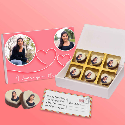 Romantic gift box personalised with photo on box and chocolates ( with photo printed chocolates )