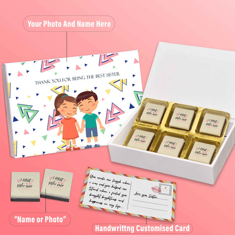 Brother and sister birthday gift box personalised with photo on box and chocolates ( with photo printed chocolates )
