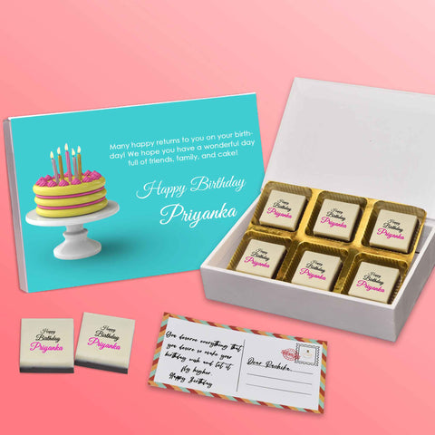 Unique birthday gift box personalised with photo on box and chocolates ( with photo printed chocolates )