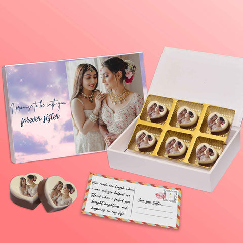 Best Sister gift box personalised with photo on box and chocolates ( with photo printed chocolates)