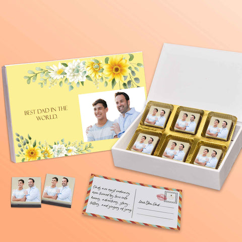 Fathers day gift box personalised with photo on box and chocolates ( with photo printed chocolates )