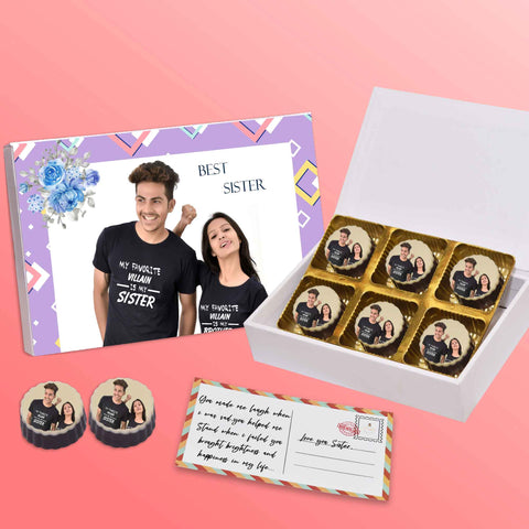 Best Sister gift box personalised with photo on box and chocolates ( with photo printed chocolates )