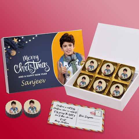 Personalised Merry Christmas And New Year Gift Box with Printed Chocolates gift box personalized  rectangle chocolates ( with photo printed chocolates)