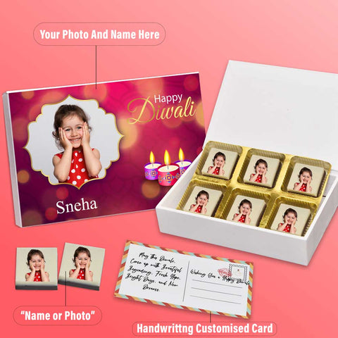 Tastiest Diwali gift box personalised with photo on box and chocolates ( with photo printed chocolates )