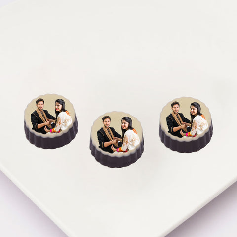 Best rakhi gift box personalised with photo on box and chocolates ( with photo printed chocolates )
