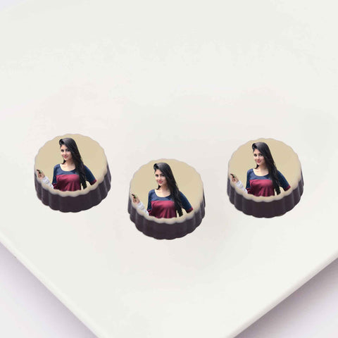Unique Chocolate Day gift box personalized with photo on box and chocolates (with photo printed chocolates)