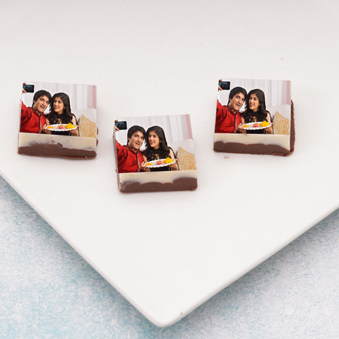 Best Rakhi gift box personalised with photo on box and chocolates ( with photo printed chocolates)