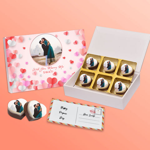 Unique Propose Day gift box personalized with photo on box and chocolates (with photo printed chocolates)
