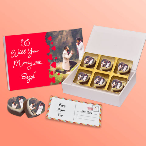 Sweetest Propose Day gift box personalized with photo on box and chocolates (with photo printed chocolates)
