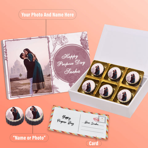 Lovely Propose Day gift box personalized with photo on box and chocolates (with photo printed chocolates)