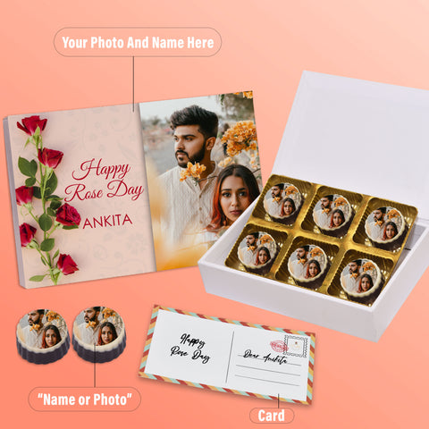 Perfect Rose Day personalized gift with photo on box and chocolates (with photo printed chocolates)