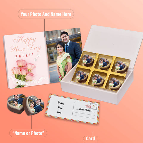 Sweetest Rose Day gift box personalized with photo on box and chocolates (with photo printed chocolates)