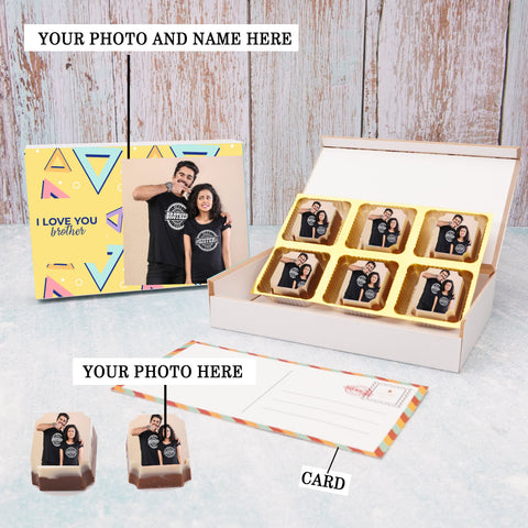 Brother and Sister gift box personalised with photo on box and chocolates ( with photo printed chocolates