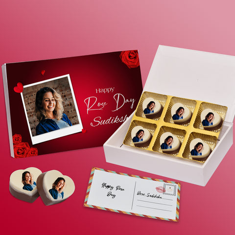 Surprise Gift On Rose Day box personalized with photo on box and chocolates (with photo printed chocolates)