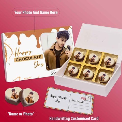 World's No. 1 Chocolate Day gift box personalized with photo on box and chocolates (with photo printed chocolates)